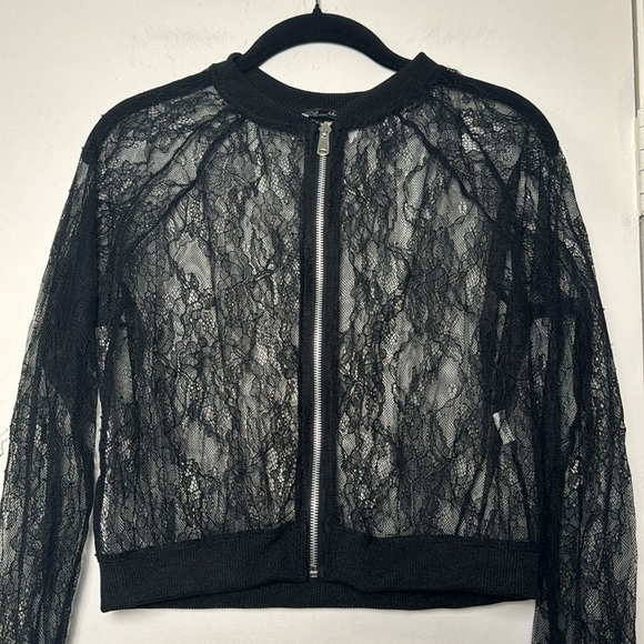 Feminine Fun Zara Zip Up Lace Bomber Jacket Size Small - Picture 3 of 6